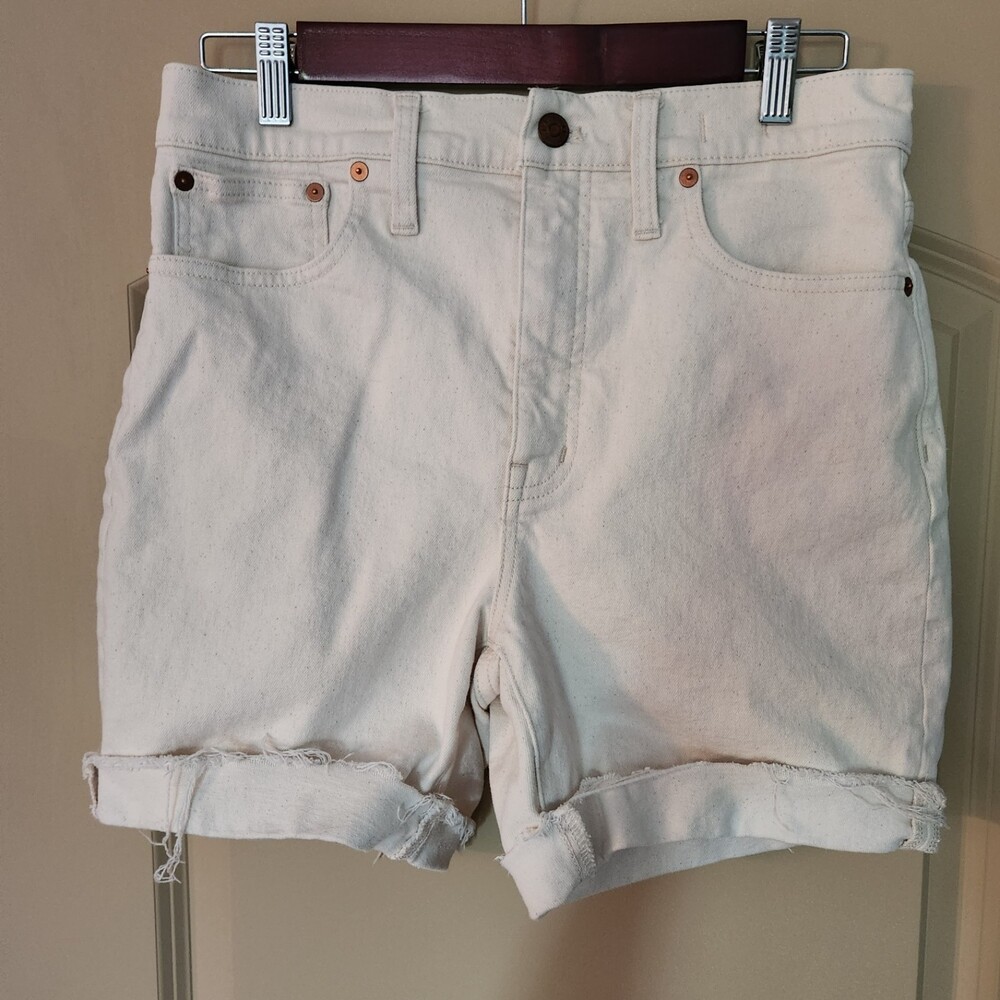 Madewell High-Rise Denim Mid-Length Shorts - Ivory - Size 28